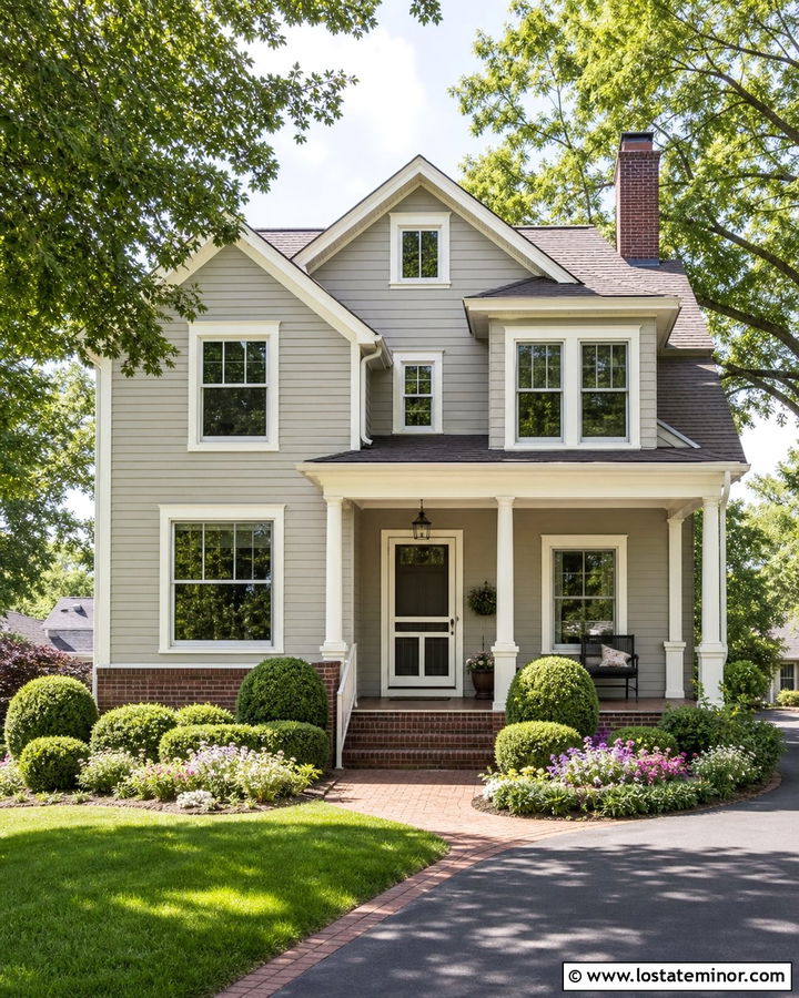 Light Grey House With Cream Screen Door And Brick - 30 Light Grey House Design With Screen Door Ideas