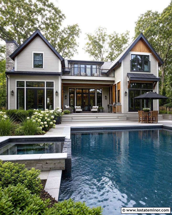 Light Grey House With Dark Bottom Pool - 30 Light Grey House Design With Swimming Pool Ideas