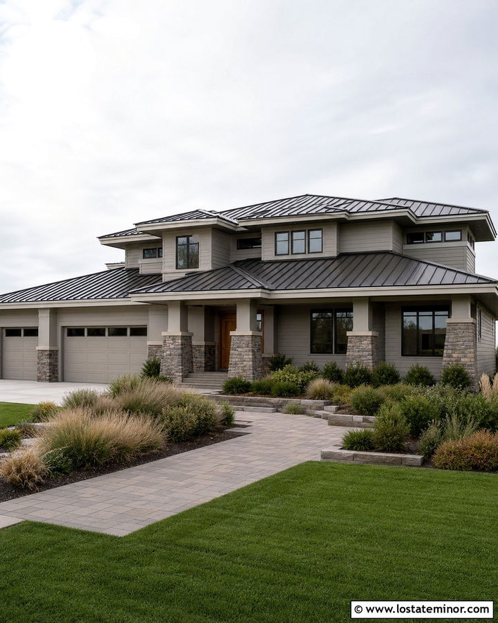 Light Grey House With Dark Bronze Metal Roof - 30 Light Grey House Design With Roof Ideas