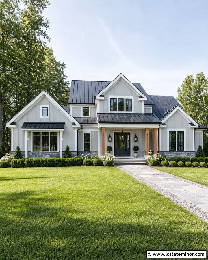 Light Grey House With Dark Green Front Door - 30 Light Grey House Design With Front Door Ideas