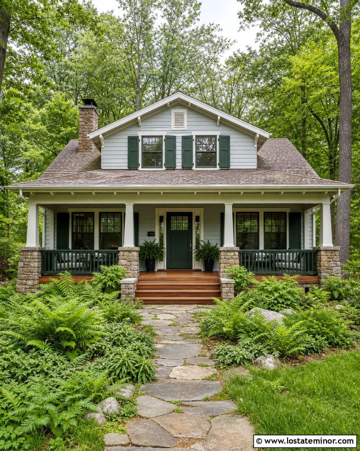 Light Grey House With Deep Green Railings - 30 Light Grey House Design With Railings Ideas