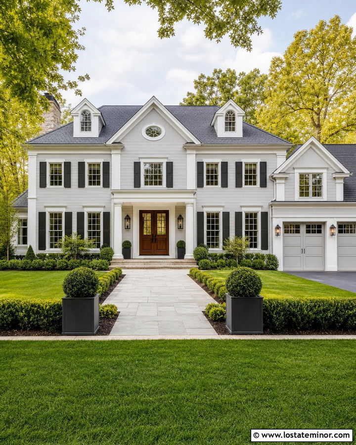 Light Grey House With Double Entry Doors - 30 Light Grey House Design With Entry Door Ideas