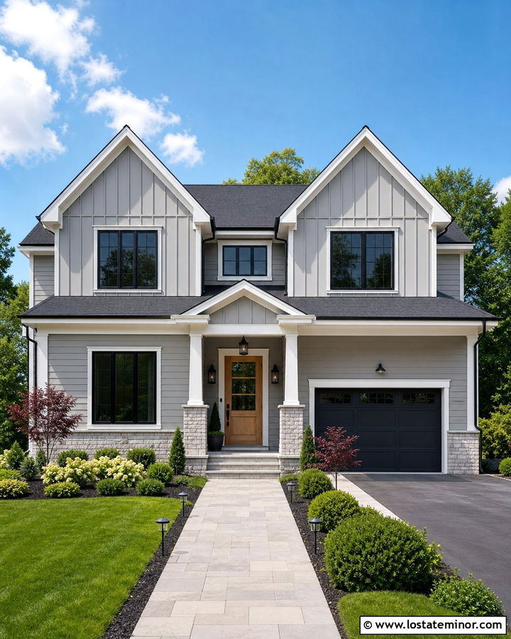 Light Grey House With Double Front Gables - 30 Light Grey House Design With Gables Ideas
