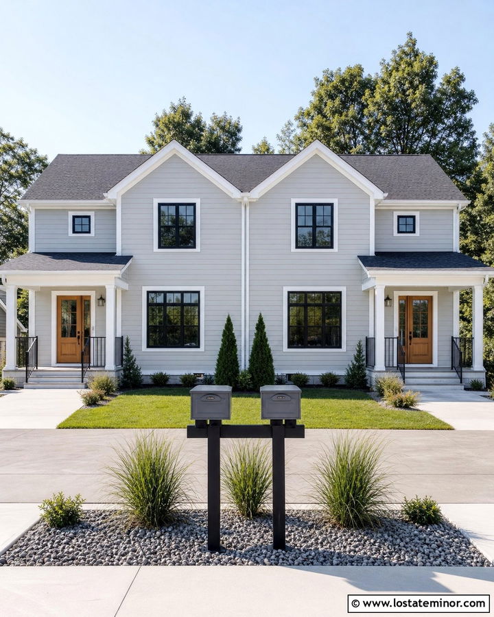 Light Grey House With Double Mailbox Post - 30 Light Grey House Design With Mailbox Ideas