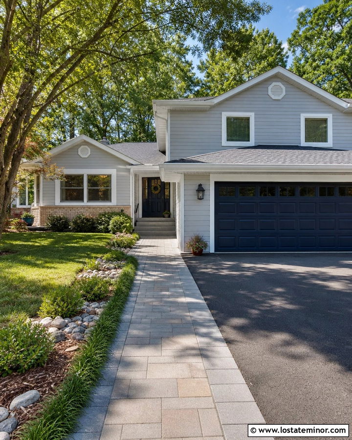Light Grey House With Driveway Side Walkway - 30 Light Grey House Design With Walkway Ideas