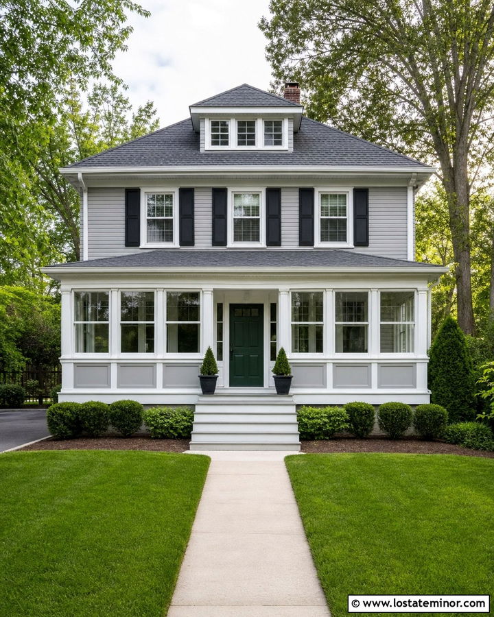 Light Grey House With Enclosed Porch Sunroom - 30 Light Grey House Design With Sunroom Ideas