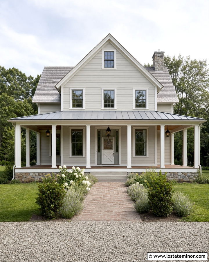 Light Grey House With Farmhouse Storm Door - 30 Light Grey House Design With Storm Door Ideas