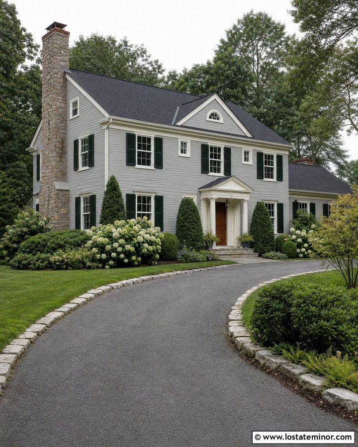 Light Grey House With Fieldstone Driveway Border - 30 Light Grey House Design With Driveway Ideas
