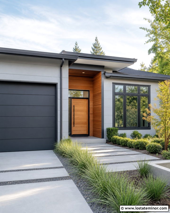 Light Grey House With Flush Garage Door - 30 Light Grey House Design With Garage Door Ideas