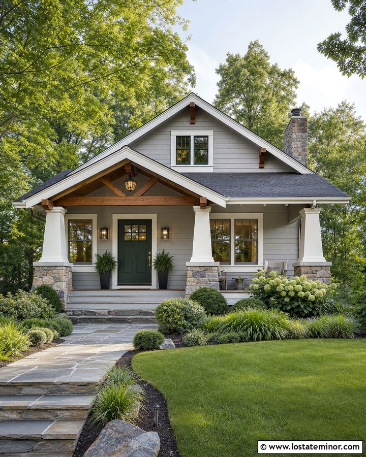 Light Grey House With Forest Green Front Door - 30 Light Grey House Design With Entry Door Ideas
