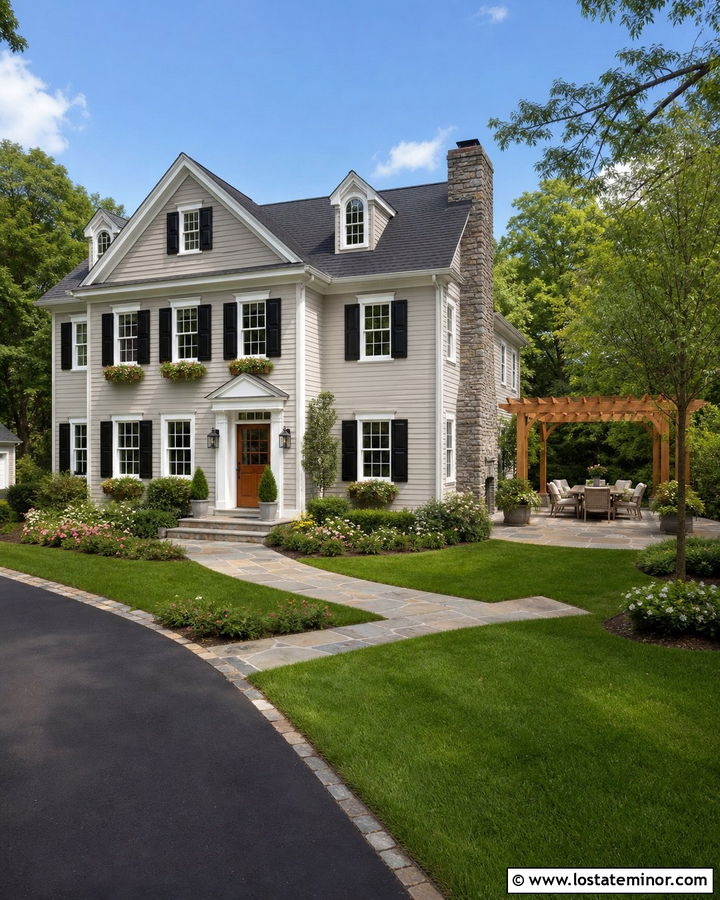 Light Grey House With Freestanding Backyard Pergola - 30 Light Grey House Design With Pergola Ideas