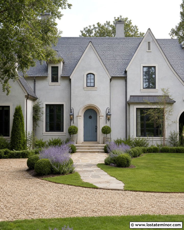 Light Grey House With French Country Lanterns - 30 Light Grey House Design With Light Fixtures Ideas