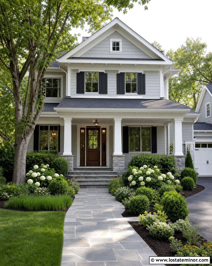 Light Grey House With Front Porch Walkway - 30 Light Grey House Design With Walkway Ideas