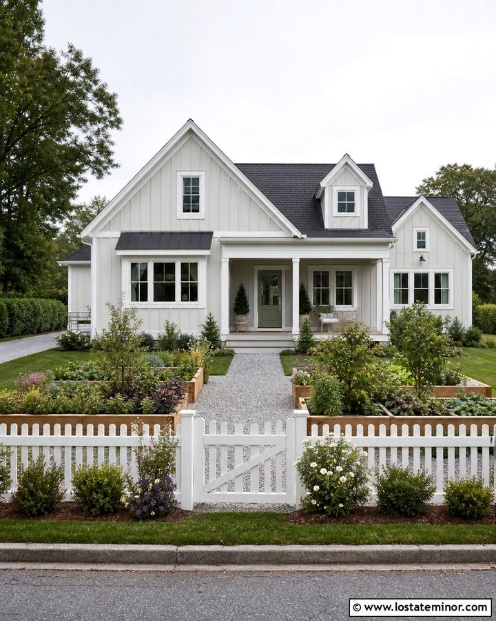Light Grey House With Front Yard Vegetable Garden - 30 Light Grey House Design With Front Yard Ideas