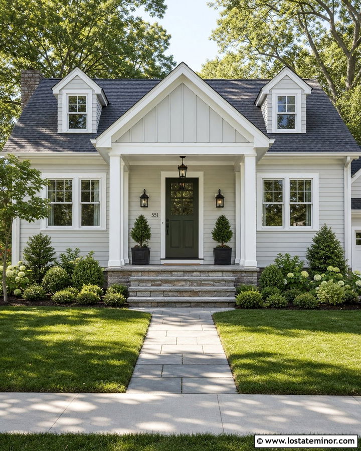 Light Grey House With Gabled Front Porch - 30 Light Grey House Design With Front Porch Ideas