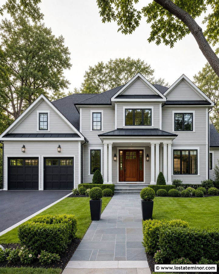 Light Grey House With Glass Box Sconces - 30 Light Grey House Design With Light Fixtures Ideas