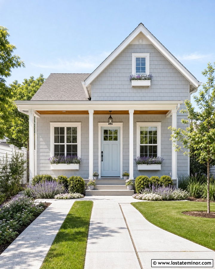 Light Grey House With Grass Strip Driveway - 30 Light Grey House Design With Driveway Ideas