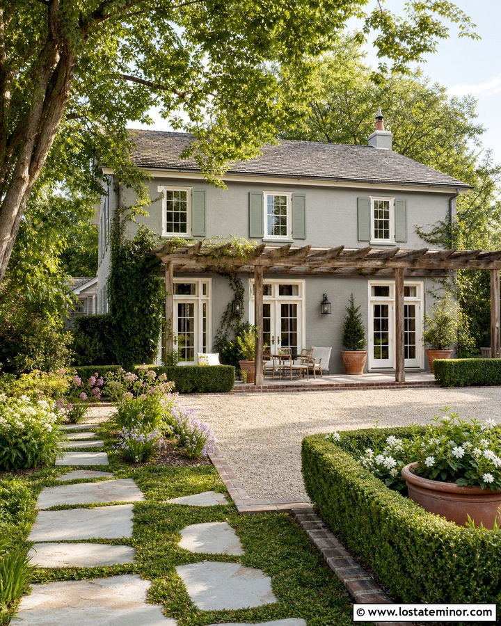 Light Grey House With Gravel Courtyard - 30 Light Grey House Design With Backyard Ideas
