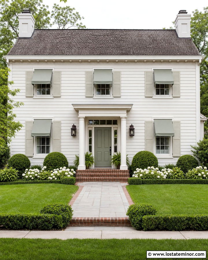 Light Grey House With Green Canvas Awning - 30 Light Grey House Design With Awning Ideas