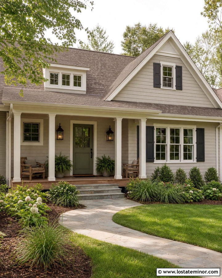Light Grey House With Green Door And Brown Shingles - 30 Light Grey House Design With Shingles Ideas