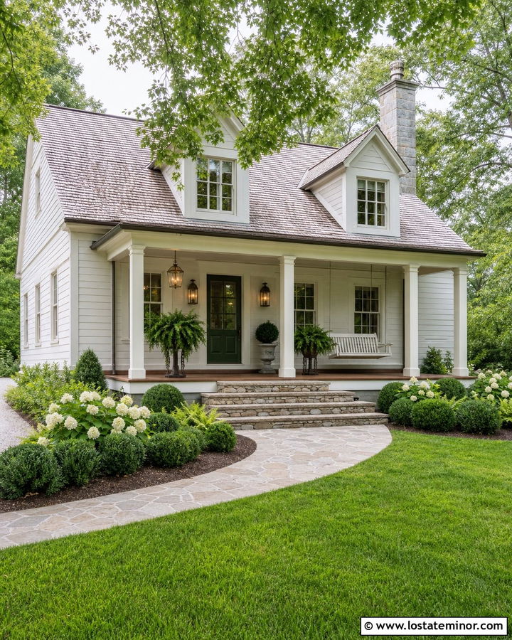 Light Grey House With Green Door Front Porch - 30 Light Grey House Design With Front Porch Ideas