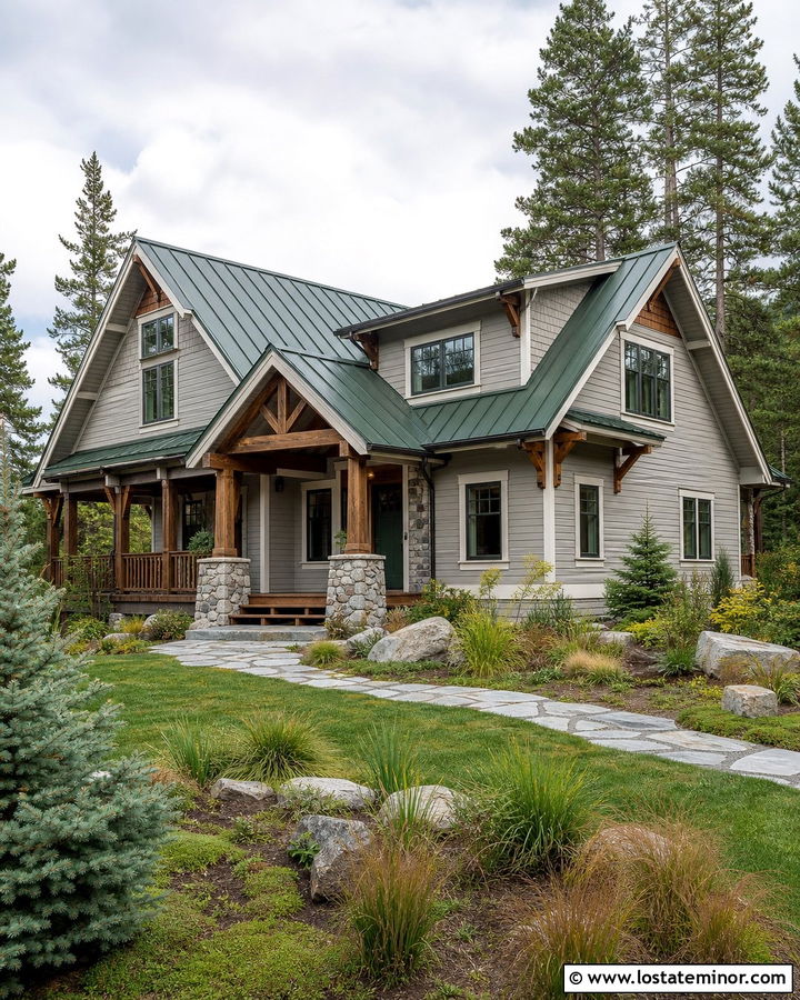 Light Grey House With Green Metal Roof - 30 Light Grey House Design With Roof Ideas