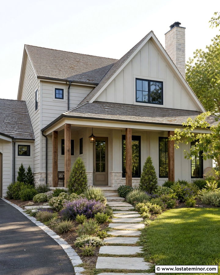 Light Grey House With Greige Front Door - 30 Light Grey House Design With Entry Door Ideas