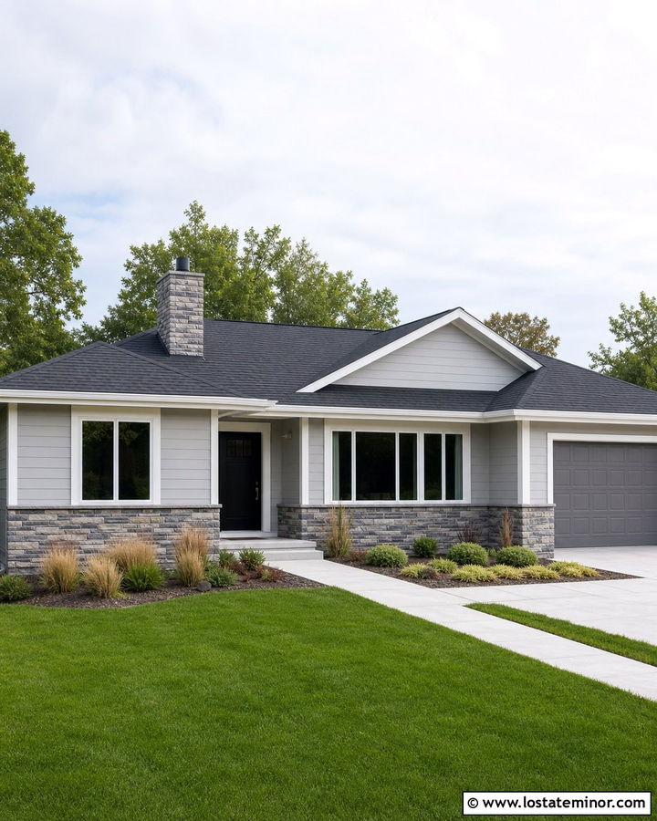 Light Grey House With Grey Ledgestone Wainscoting - 30 Light Grey House Design With Wainscoting Ideas