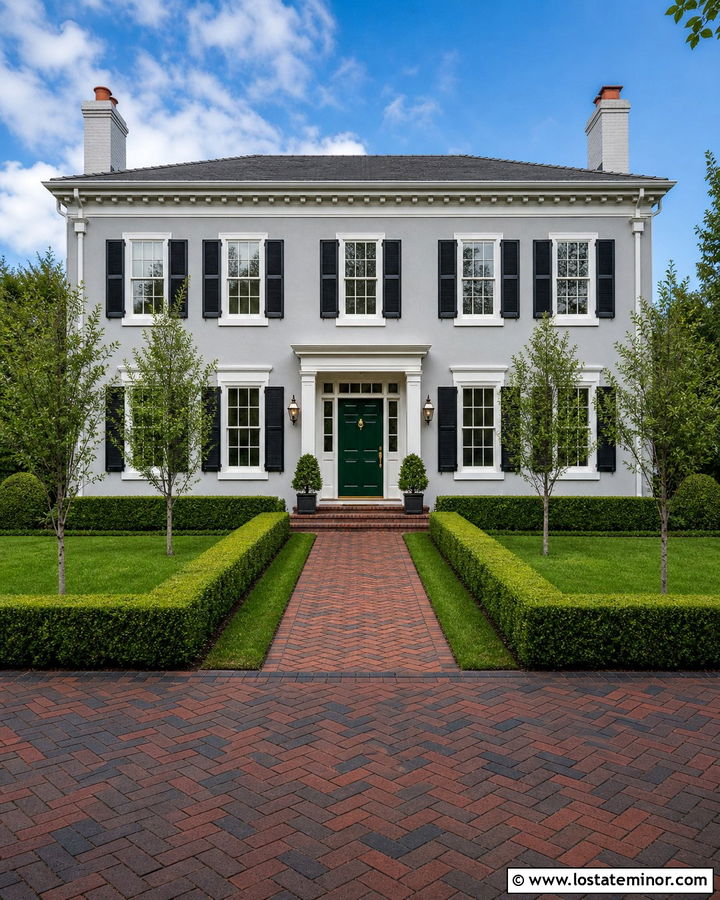 Light Grey House With Herringbone Brick Driveway - 30 Light Grey House Design With Driveway Ideas