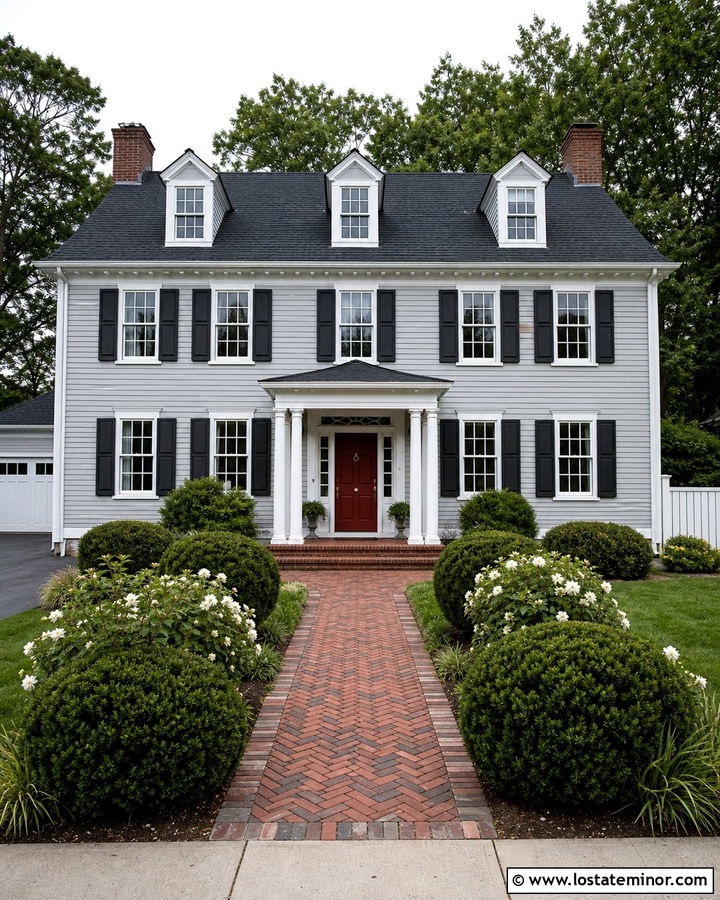 Light Grey House With Herringbone Brick Walkway - 30 Light Grey House Design With Walkway Ideas