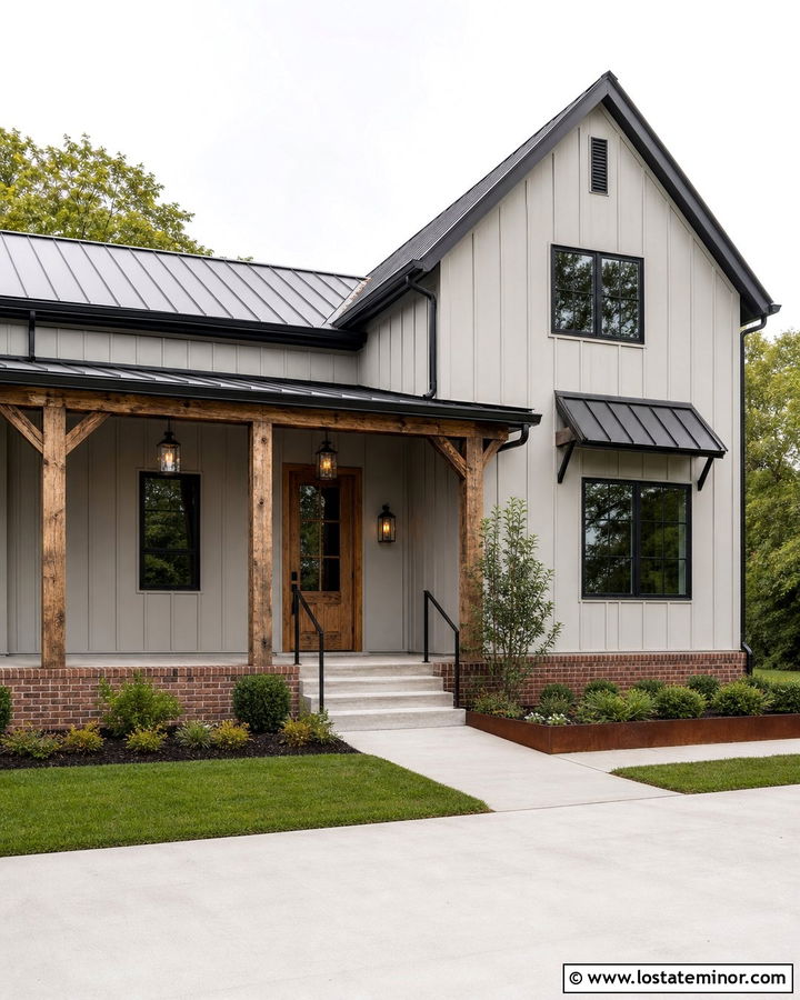 Light Grey House With Industrial Cage Lights - 30 Light Grey House Design With Light Fixtures Ideas
