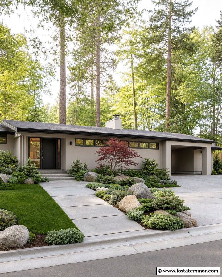 Light Grey House With Japanese Maple Landscaping - 30 Light Grey House Design With Landscaping Ideas