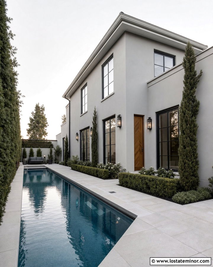 Light Grey House With Lap Pool - 30 Light Grey House Design With Swimming Pool Ideas