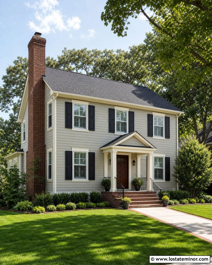 Light Grey House With Large Brick Chimney - 30 Light Grey House Design With Brick Accents Ideas