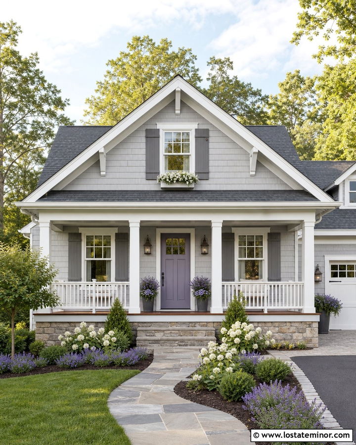 Light Grey House With Lavender Front Door - 30 Light Grey House Design With Entry Door Ideas