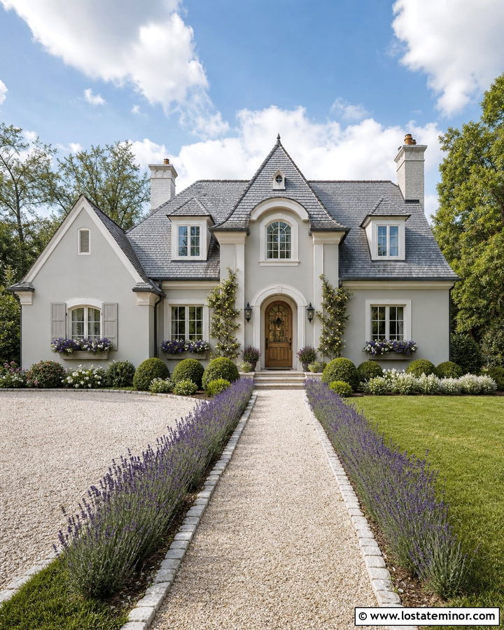 Light Grey House With Lavender Garden - 30 Light Grey House Design With Landscaping Ideas