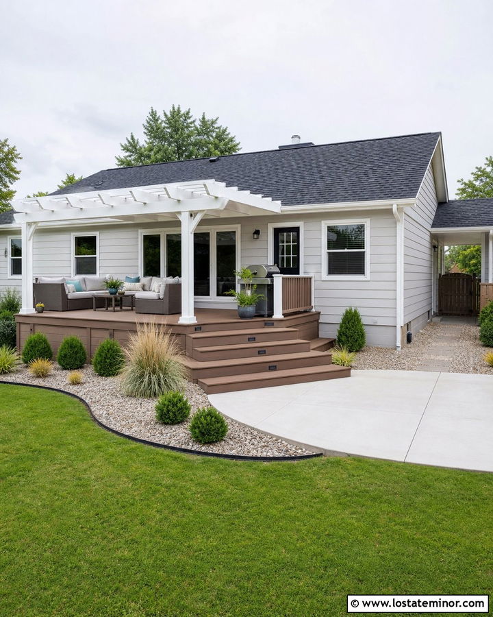 Light Grey House With Low Maintenance Backyard - 30 Light Grey House Design With Backyard Ideas
