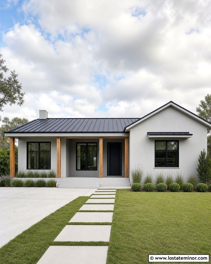 Light Grey House With Matching Grey Porch Ceiling - 30 Light Grey House Design With Porch Ceiling Ideas