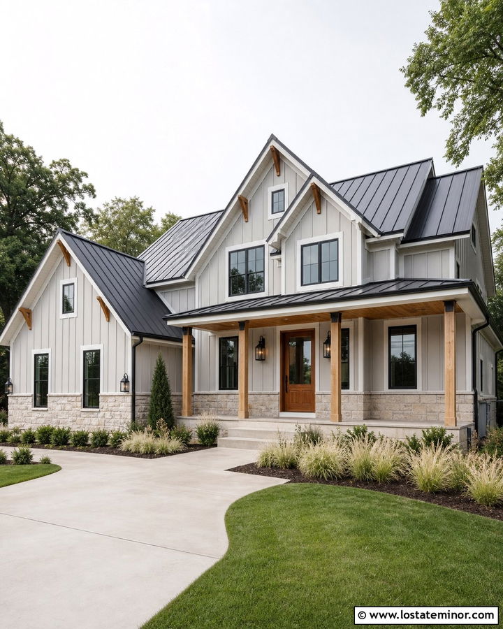 Light Grey House With Metal Gable Roofs - 30 Light Grey House Design With Gables Ideas