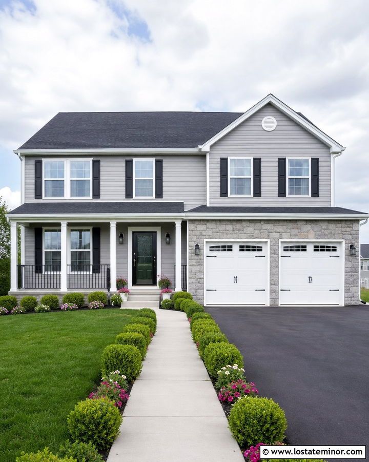 Light Grey House With Mid View Storm Door - 30 Light Grey House Design With Storm Door Ideas