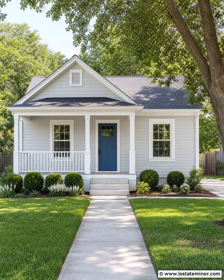 Light Grey House With Minimal White Railings - 30 Light Grey House Design With Railings Ideas