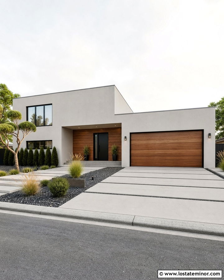 Light Grey House With Minimalist Front Yard Landscaping - 30 Light Grey House Design With Landscaping Ideas