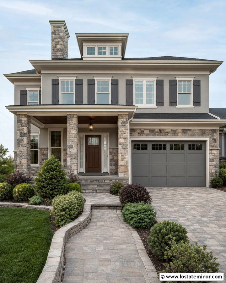 Light Grey House With Mixed Fieldstone - 30 Light Grey House Design With Stone Accents Ideas