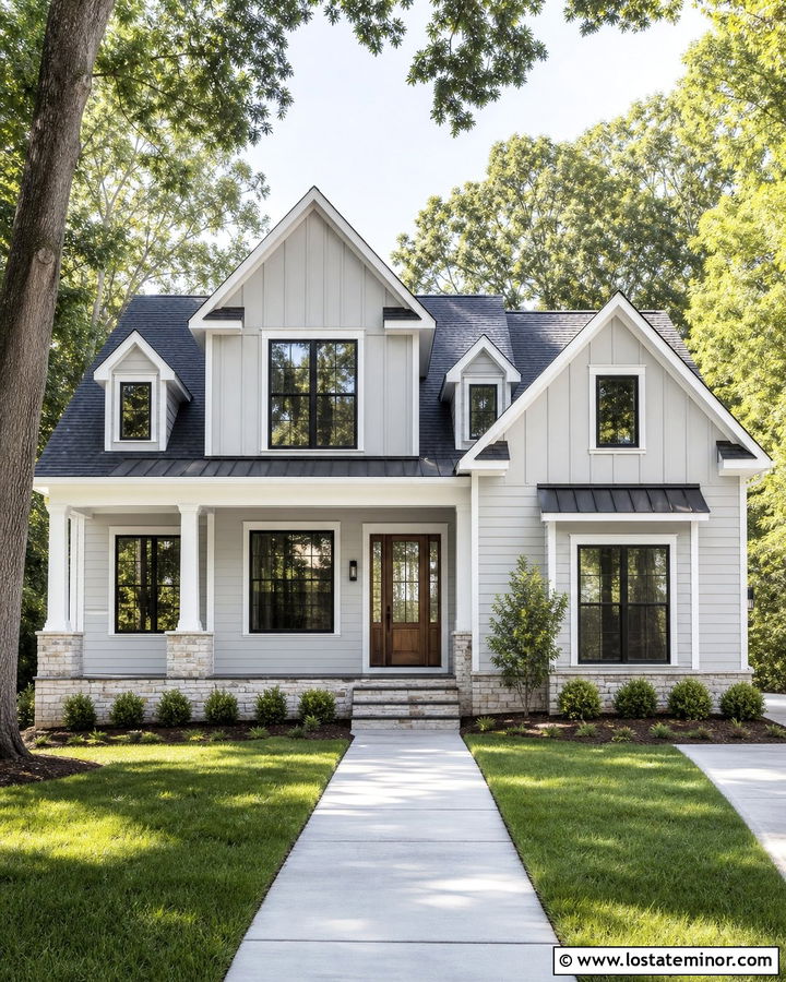 Light Grey House With Mixed Siding Dormers - 30 Light Grey House Design With Dormers Ideas