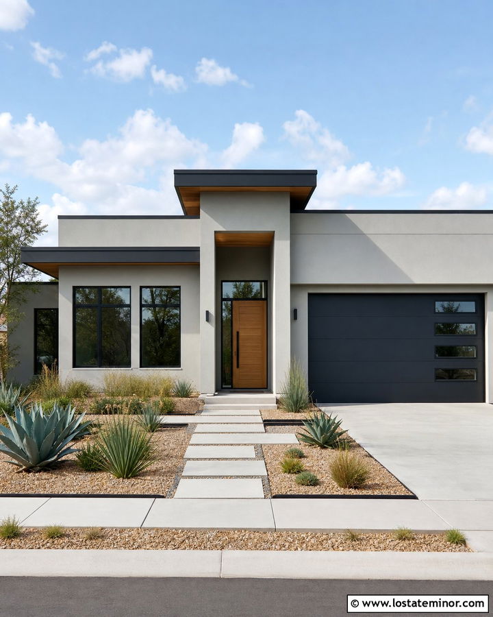 Light Grey House With Modern Drought Tolerant Landscaping - 30 Light Grey House Design With Landscaping Ideas