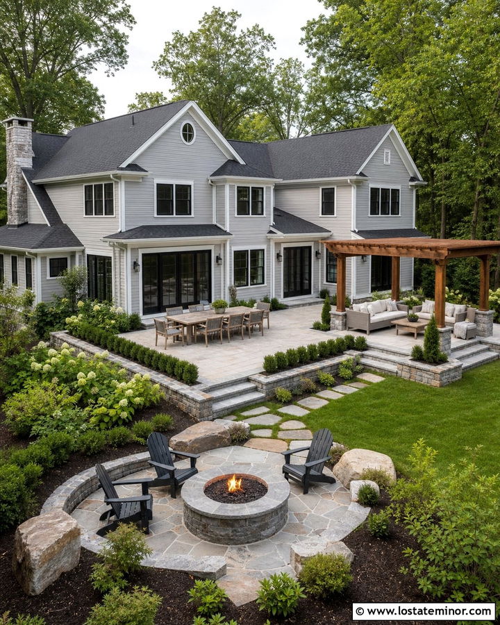 Light Grey House With Multi Zone Backyard - 30 Light Grey House Design With Backyard Ideas