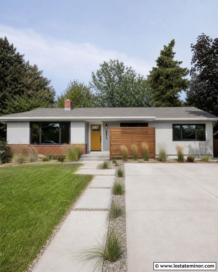 Light Grey House With Mustard Front Door - 30 Light Grey House Design With Entry Door Ideas