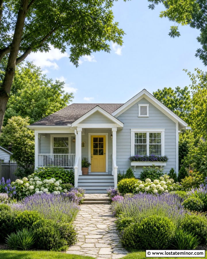 Light Grey House With Narrow Garden Walkway - 30 Light Grey House Design With Walkway Ideas
