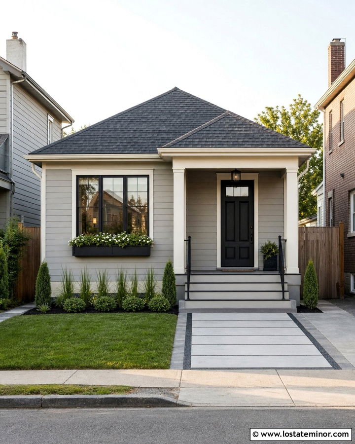 Light Grey House With Narrow Urban Driveway - 30 Light Grey House Design With Driveway Ideas