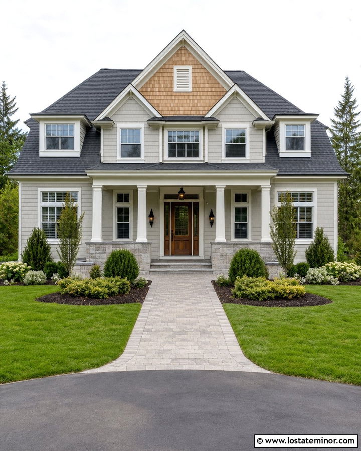 Light Grey House With Natural Cedar Shake Gables - 30 Light Grey House Design With Cedar Shake Ideas